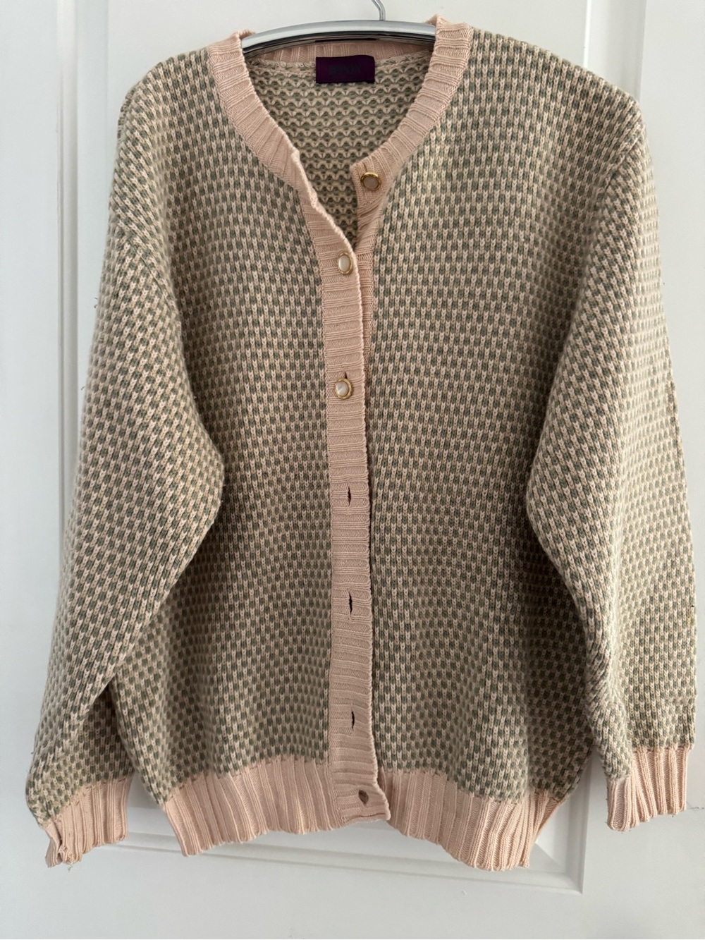 IPPON CASHMERE WOOL Beige and Blush Knit Cardigan Sweater